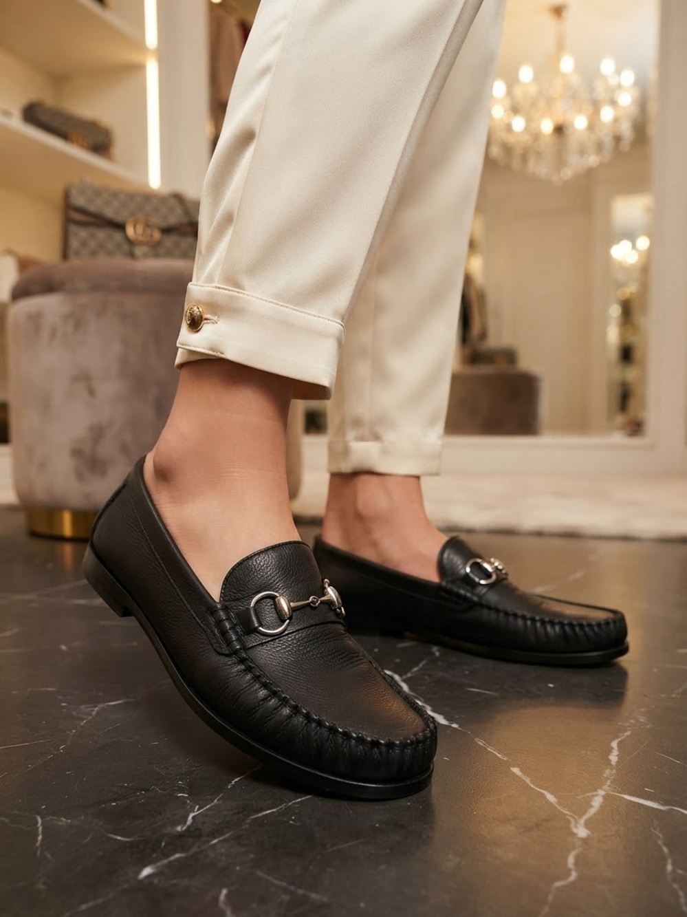 Robert Zur Black Lamb Leather Horse-bit Loafers Size 8